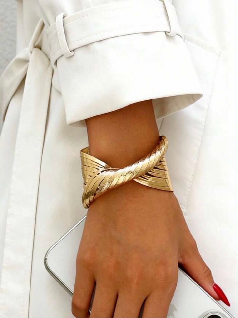 Gold Sculptural Twisted Cuff Bracelet for Women
